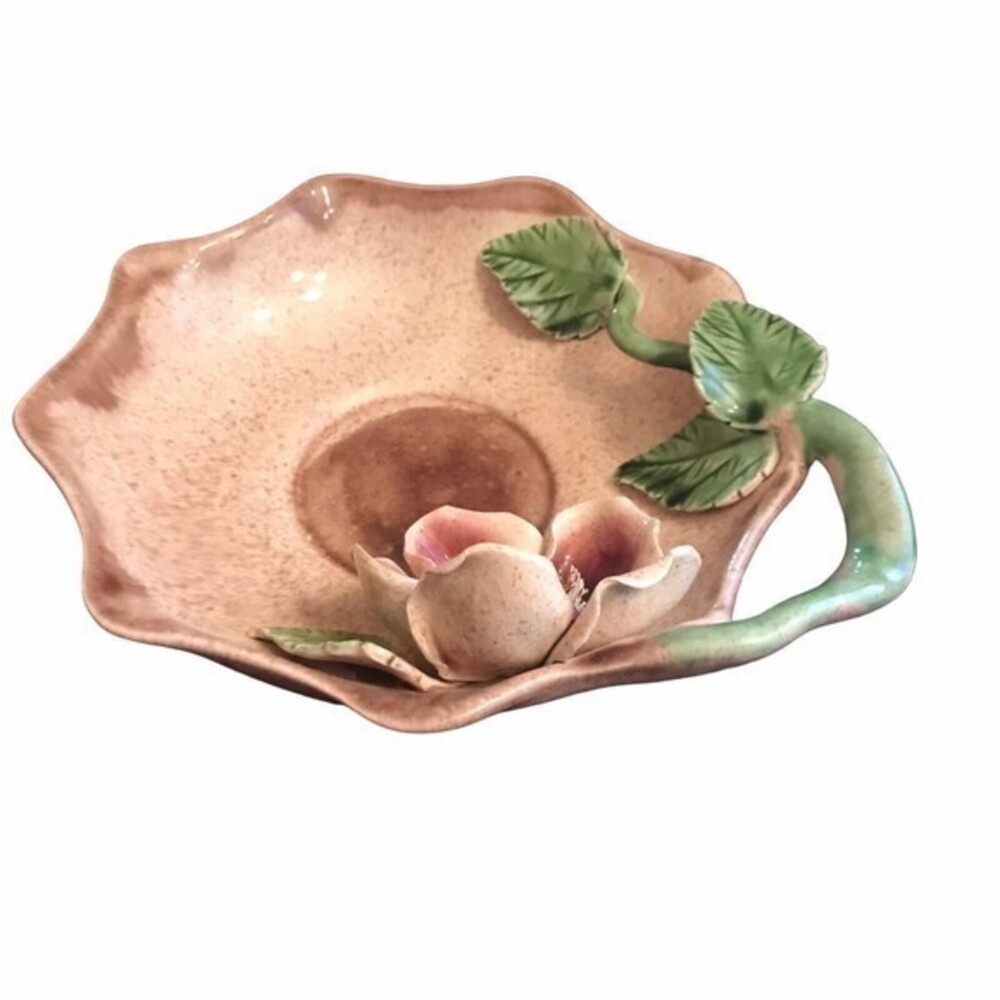 Vee Jackson‎ Beautiful Pink Magnolia Flower Plate With Green Leaves Vintage